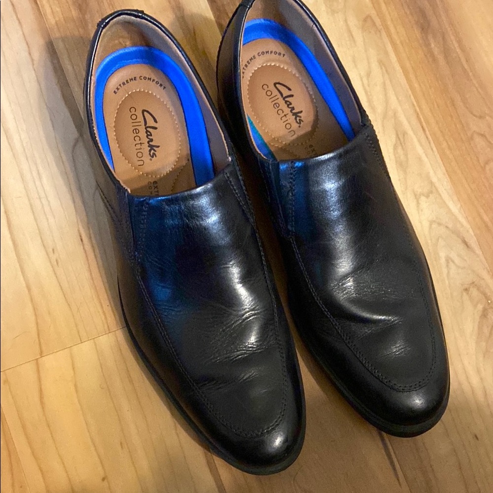 Clarks Black Leather Slip-On Loafers